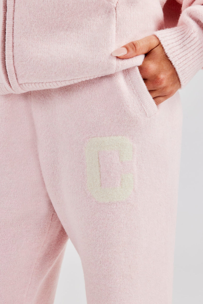 Knitted Wide Leg Jogger - Baby Pink