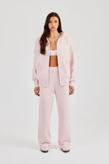 Hooded Zip Through Knitted Tracksuit - Baby Pink