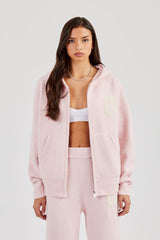 Hooded Zip Through Knitted Jumper - Baby Pink