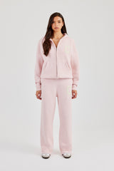 Hooded Zip Through Knitted Tracksuit - Baby Pink