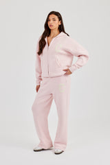 Hooded Zip Through Knitted Tracksuit - Baby Pink