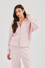 Hooded Zip Through Knitted Jumper - Baby Pink