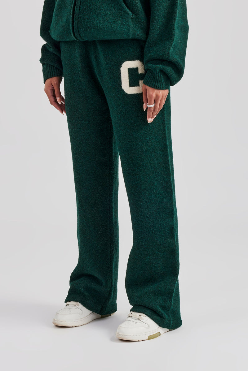 Wide Leg Knitted Jogger - Bottle Green