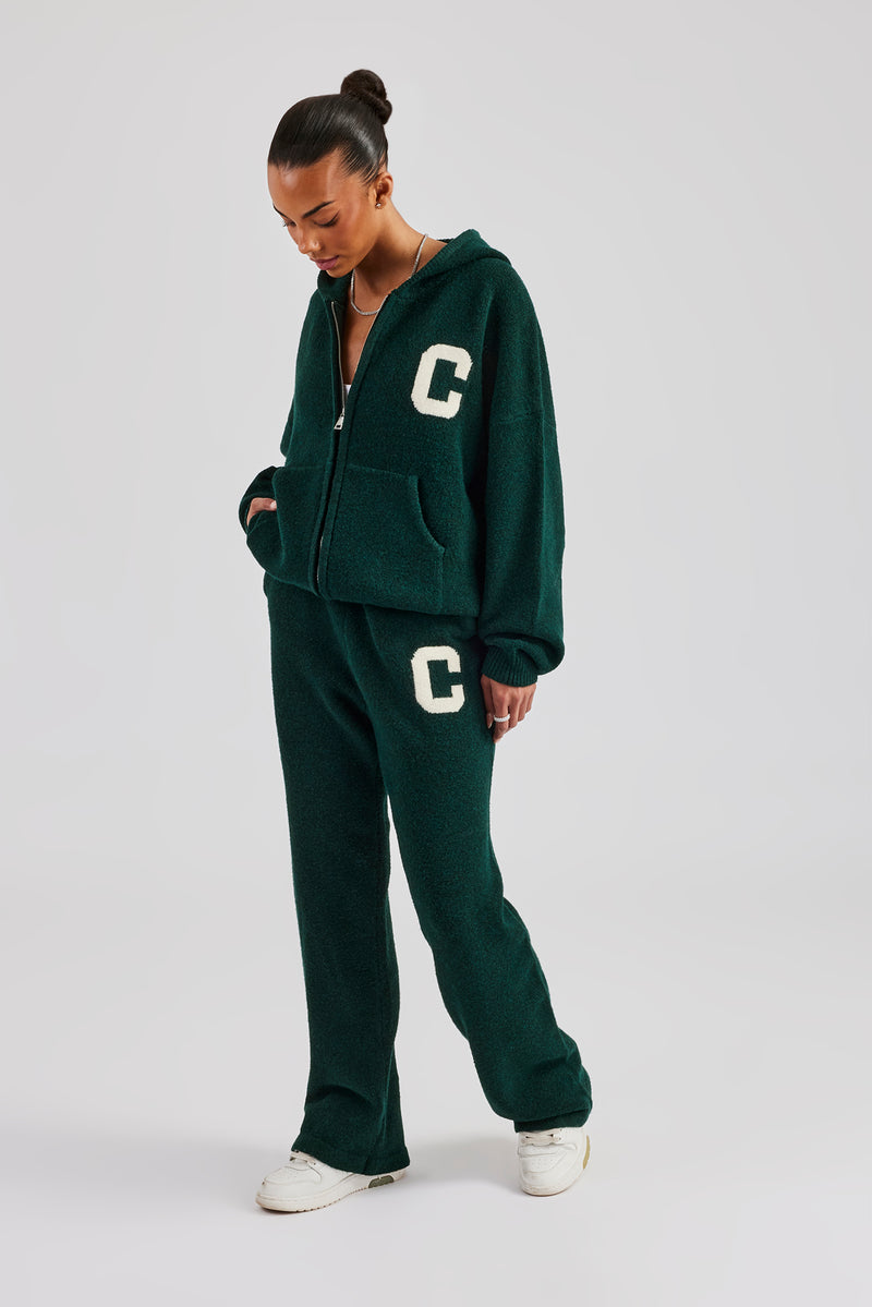 Hooded Zip Through Knitted Tracksuit - Bottle Green