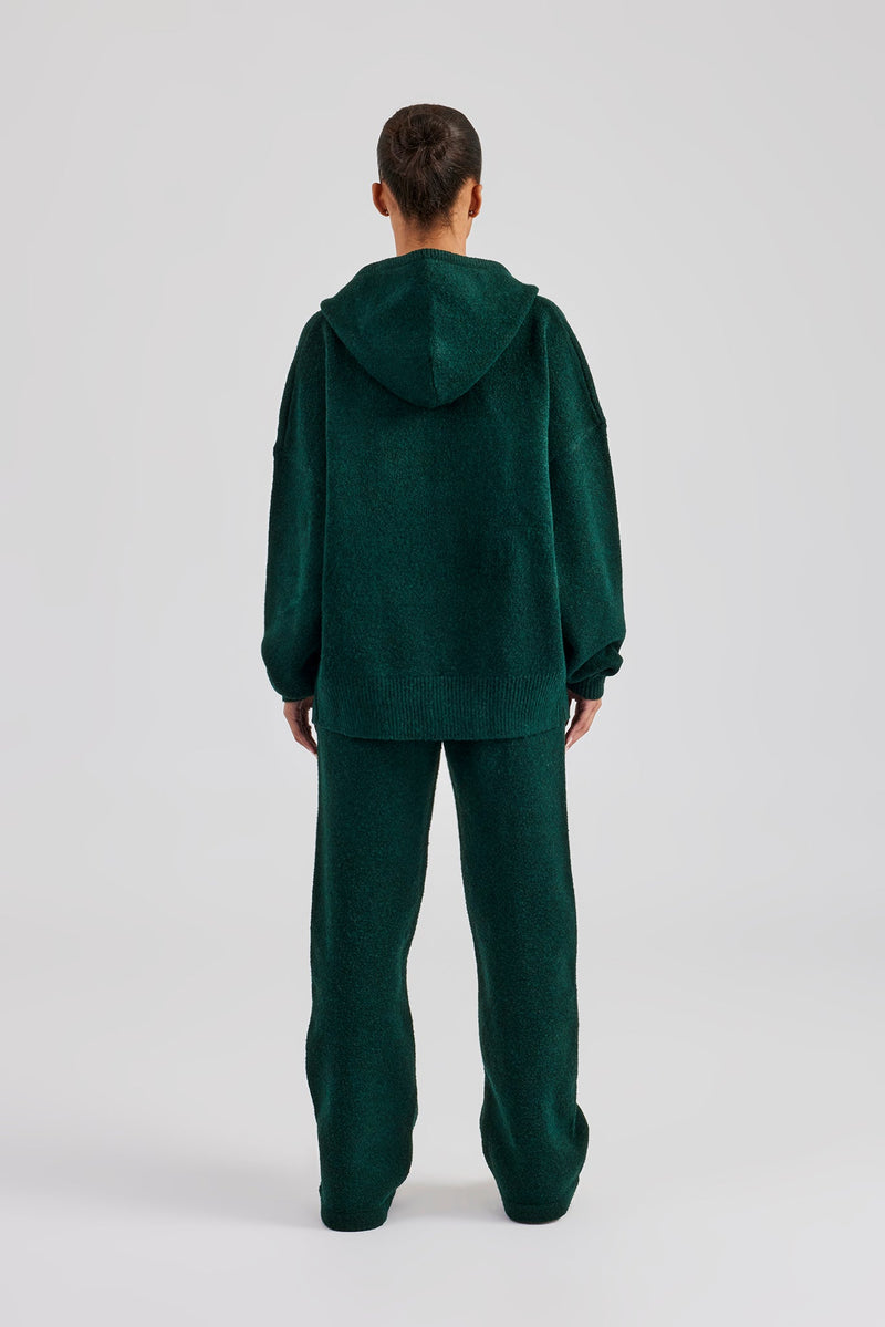 Hooded Zip Through Knitted Tracksuit - Bottle Green