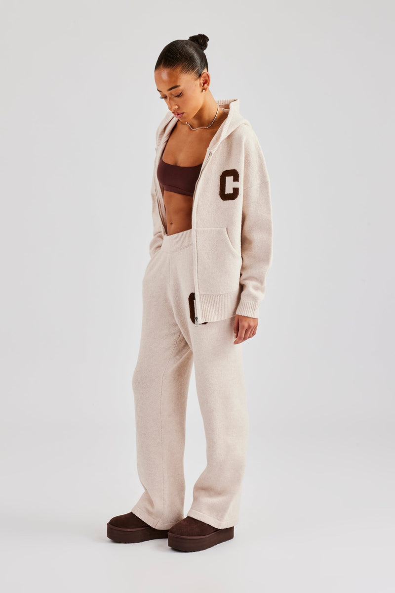 Hooded Zip Through Knitted Tracksuit - Off White