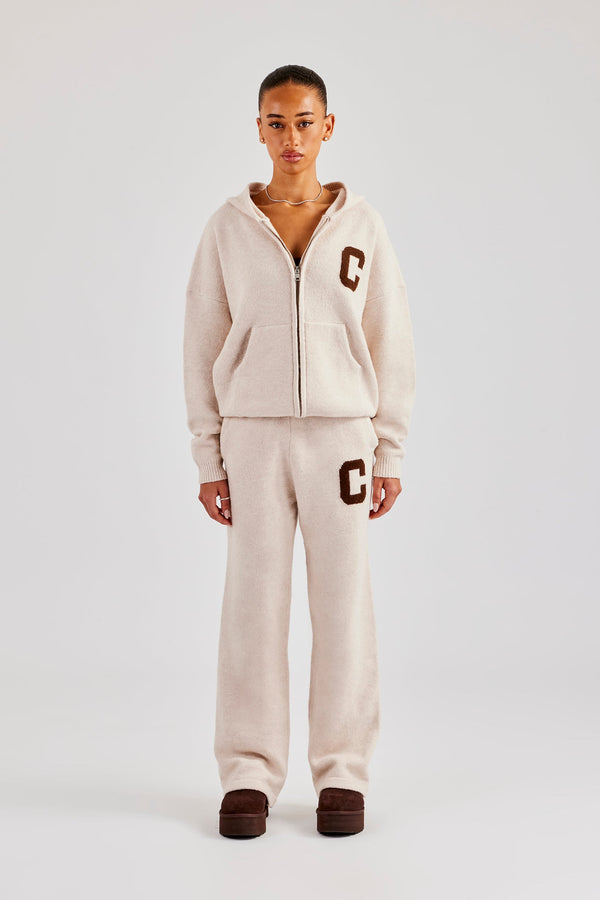 Hooded Zip Through Knitted Jumper - Off White