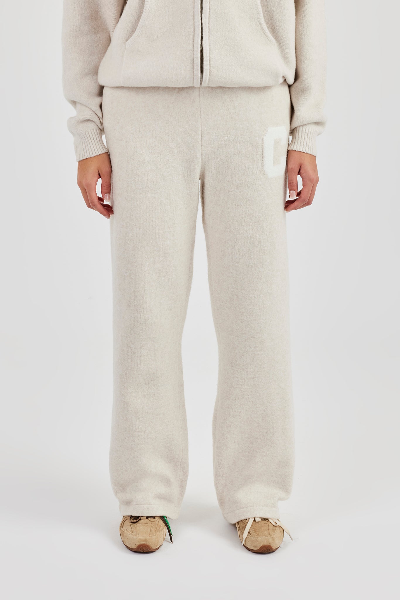 Wide Leg Knitted Jogger - Oatmeal