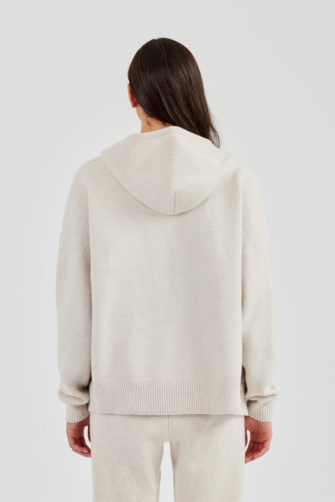 Hooded Zip Through Knitted Jumper - Oatmeal