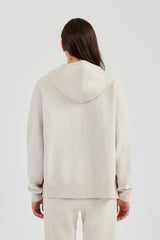 Hooded Zip Through Knitted Jumper - Oatmeal