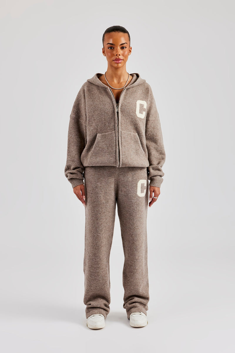 Knitted Zip Through Tracksuit - Taupe