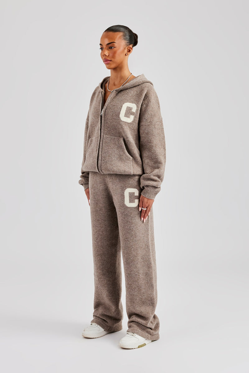 Knitted Zip Through Tracksuit - Taupe