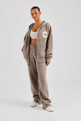 Knitted Zip Through Tracksuit - Taupe