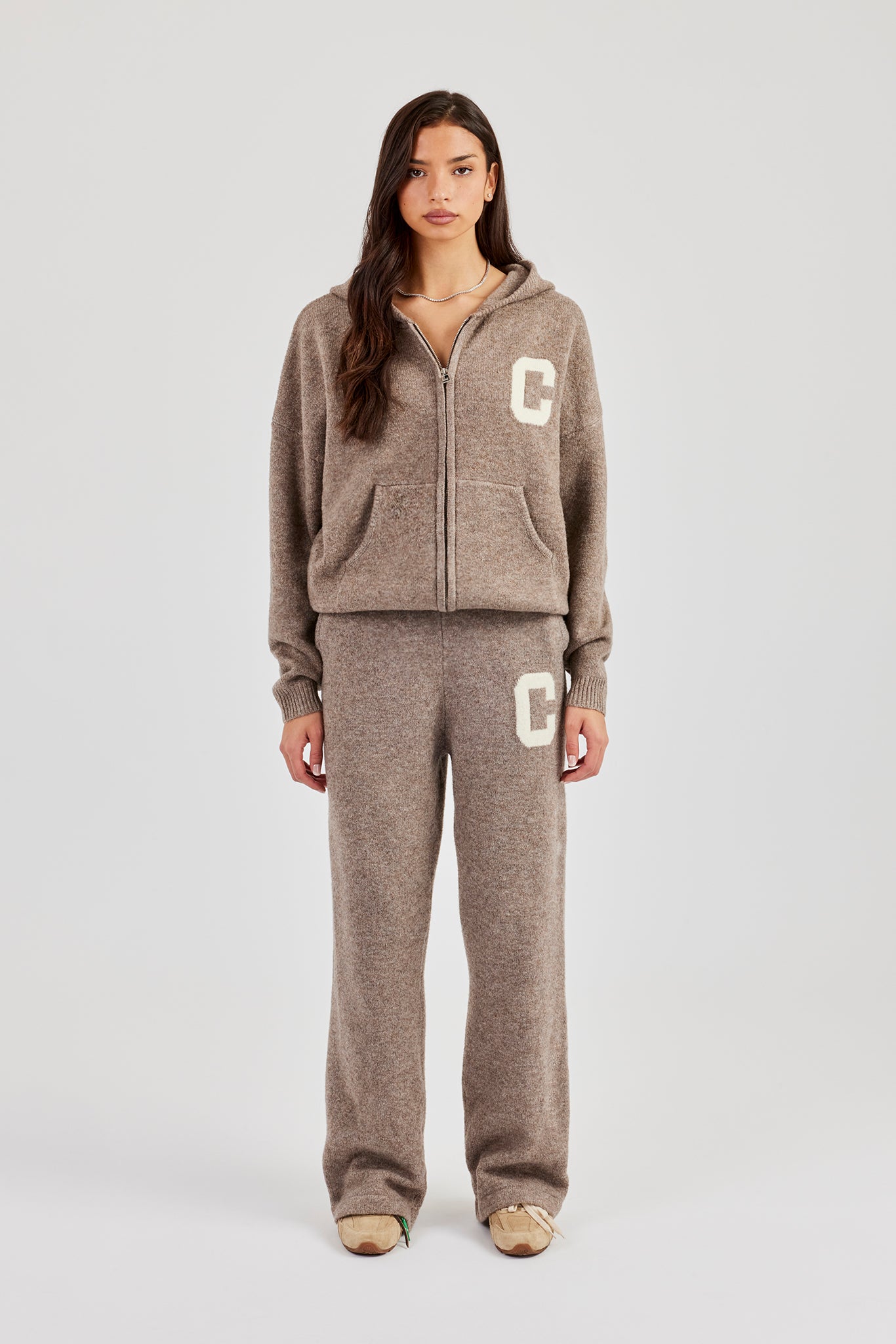 Hooded Zip Through Knitted Jumper & Wide Leg Jogger | Womens Sets