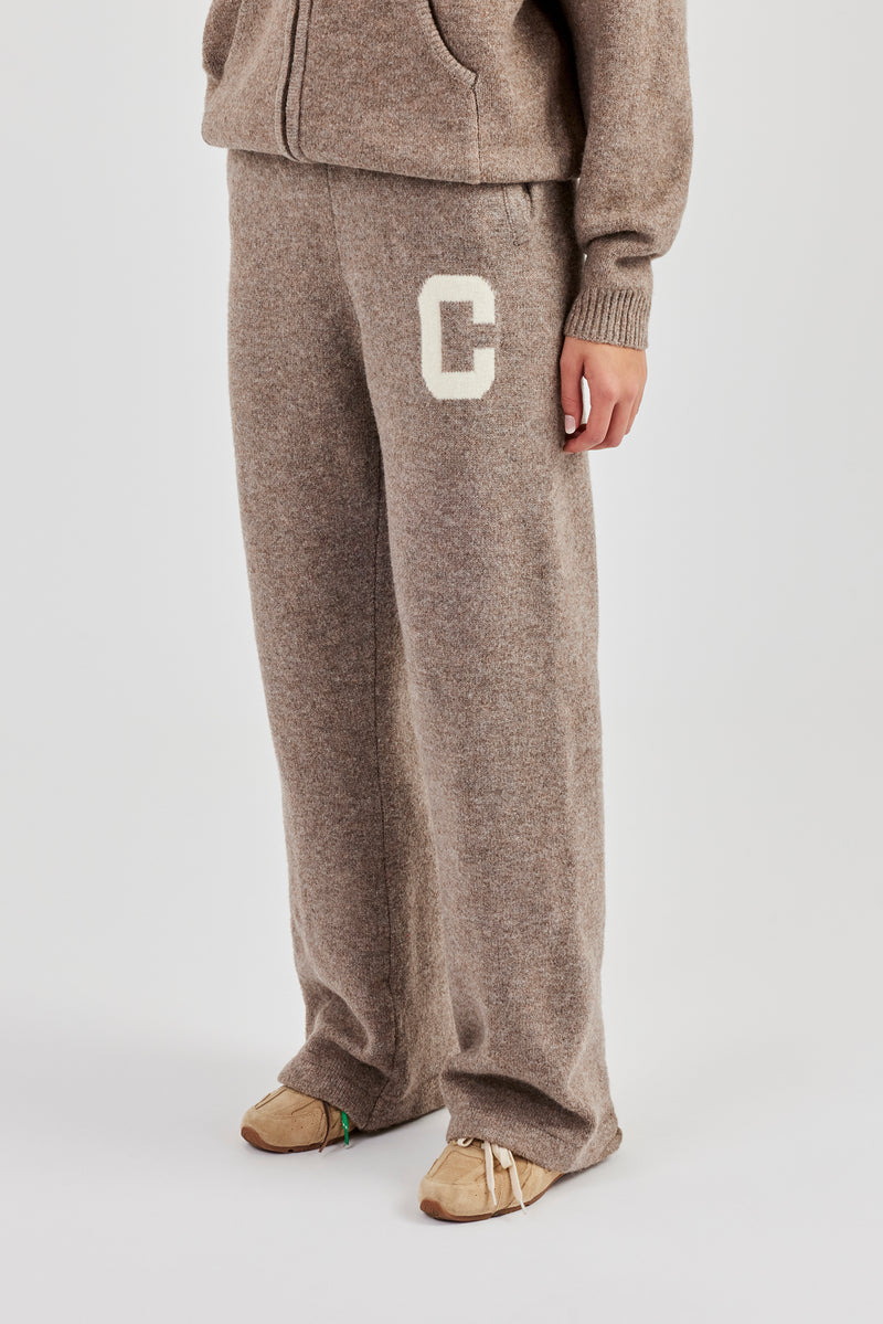 Wide Leg Knitted Jogger - Taupe
