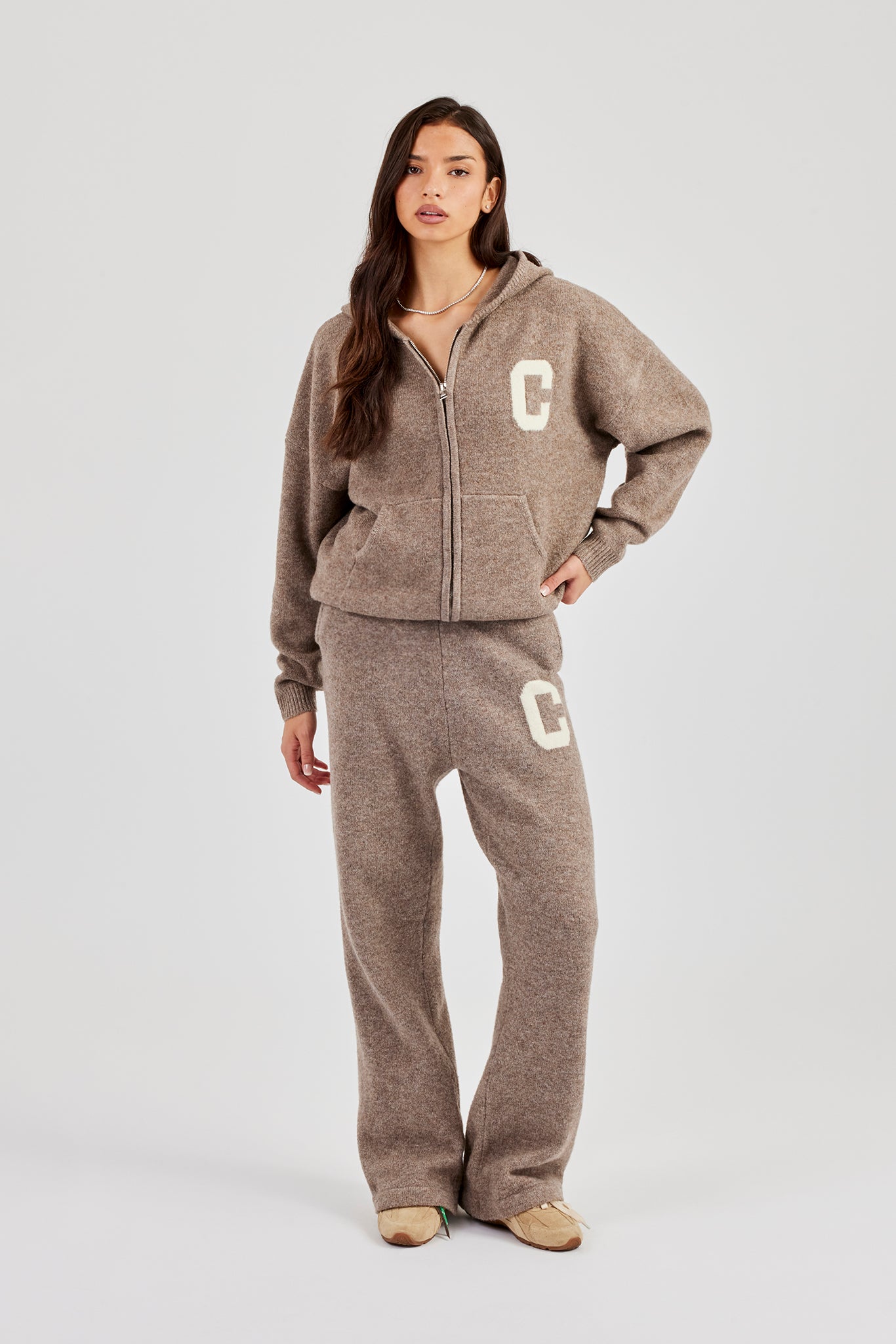 Wide Leg Knitted Jogger - Taupe