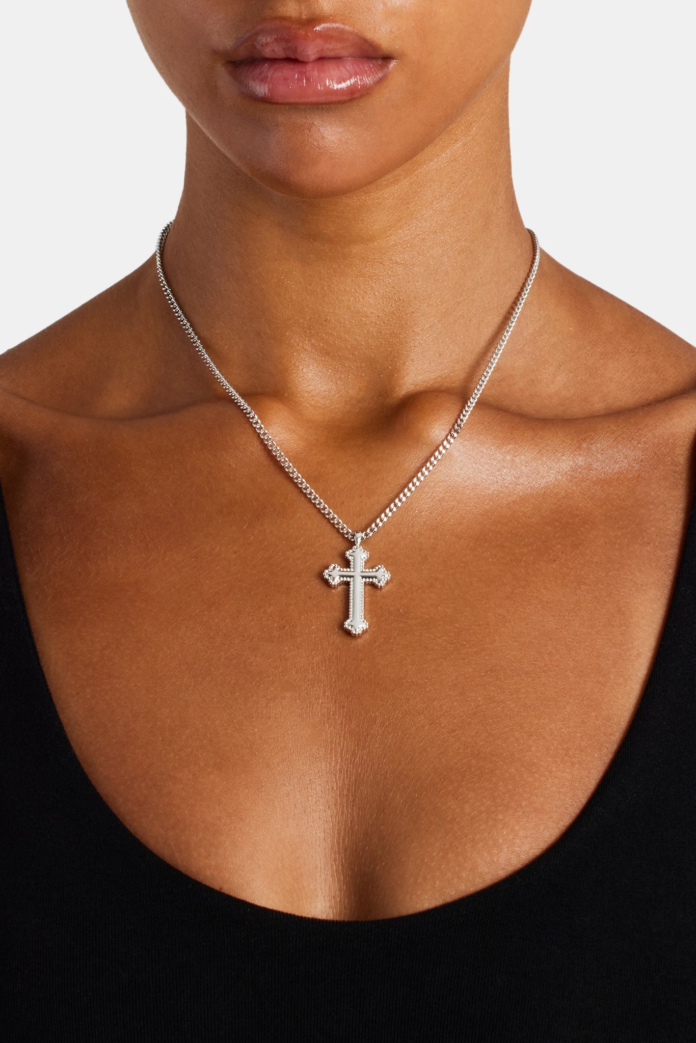 Polished Cross Necklace - White - 25mm