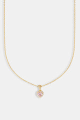 Pink Heart Bezel Necklace - Gold