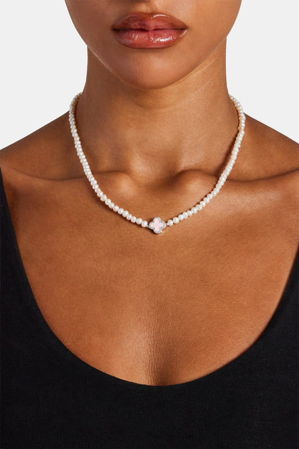 Pink Motif Freshwater Pearl Necklace - 4mm