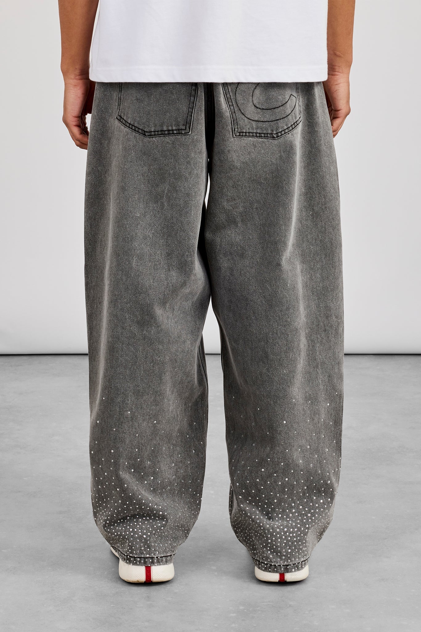 Rhinestone Super Baggy Jean - Washed Grey