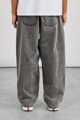 Rhinestone Super Baggy Jean - Washed Grey