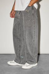 Rhinestone Super Baggy Jean - Washed Grey