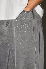 Rhinestone Super Baggy Jean - Washed Grey