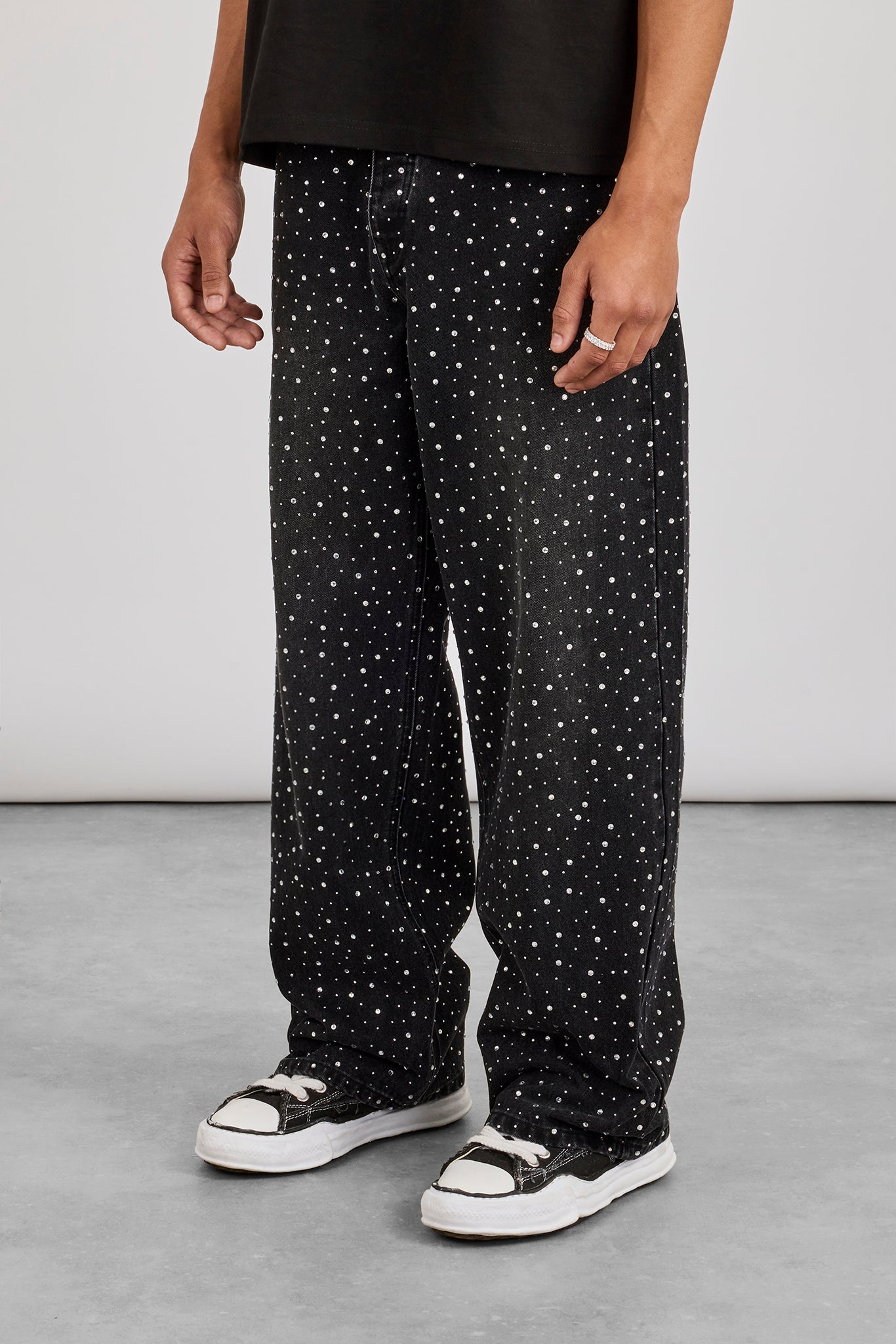 Baggy Fit Rhinestone Jean - Black