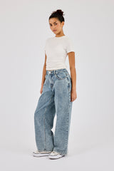 Rhinestone Detail Baggy Jean - Antique Wash