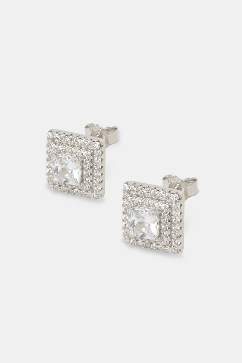 Square Centre Double Edge Stud Earrings - 10mm