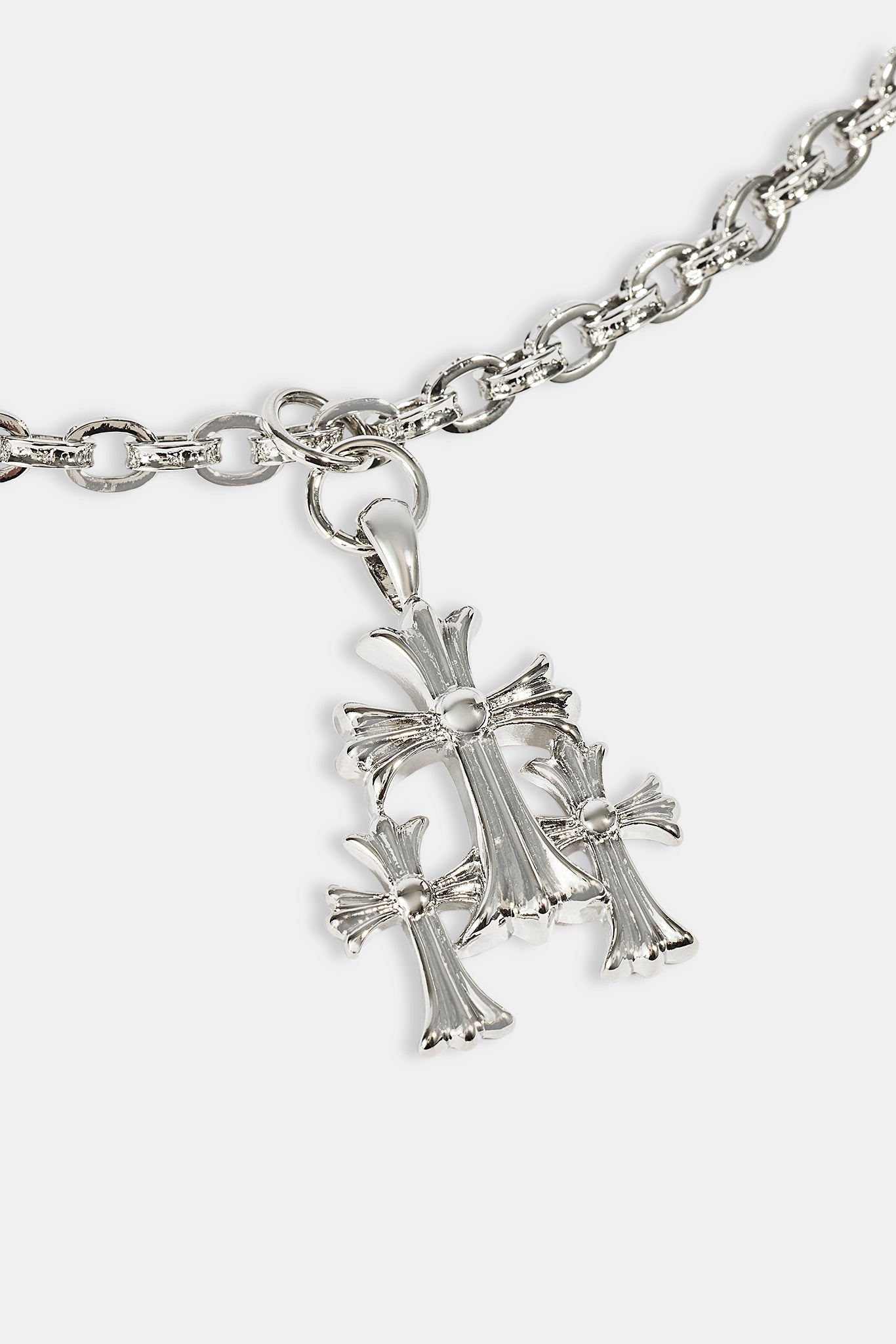 Polished Drop Triple Cross Jean Chain - 40mm - White
