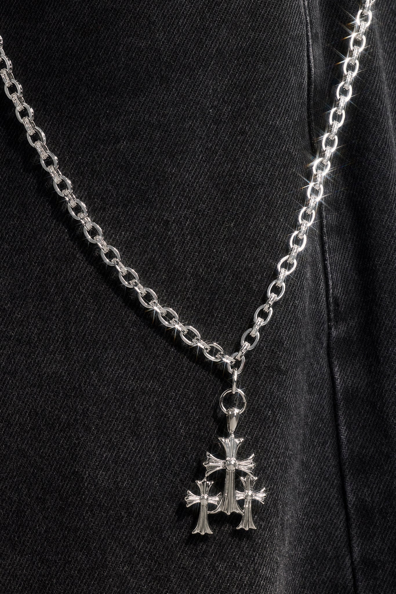 Polished Drop Triple Cross Jean Chain - 40mm - White