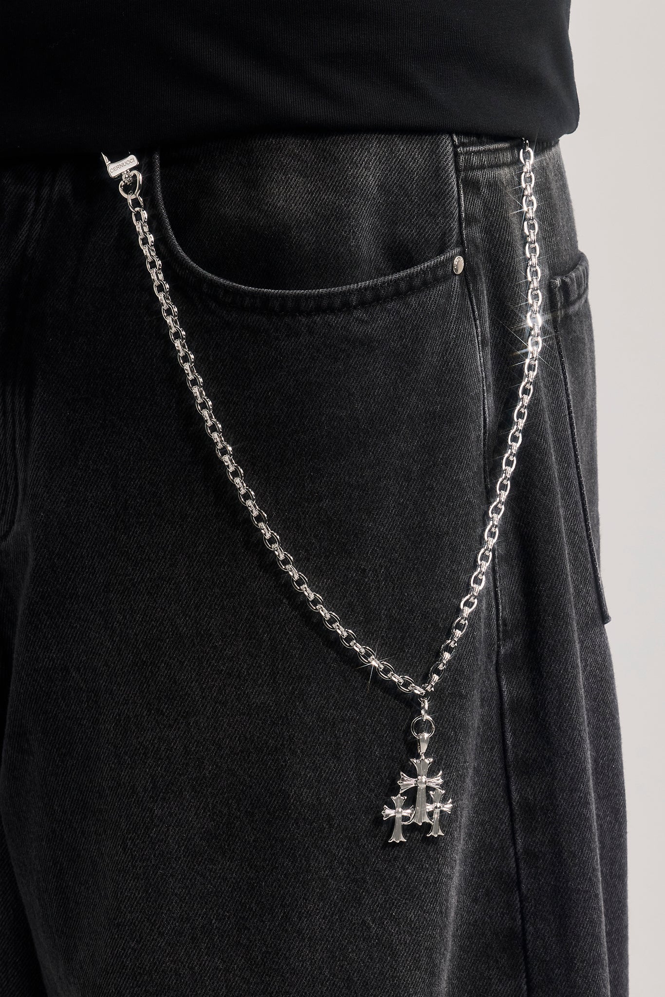 Polished Drop Triple Cross Jean Chain - 40mm - White