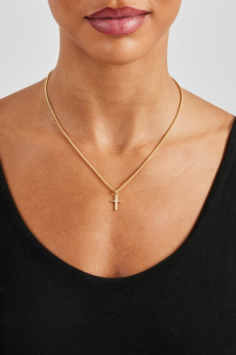 Twisted Micro Cross Necklace - 15mm - Gold