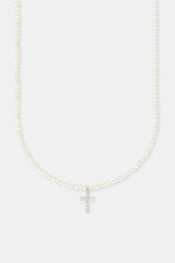 Iced Cross Pendant Freshwater Pearl Necklace - 15mm