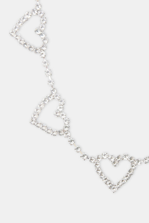 Heart Iced Tennis Belly Chain - White
