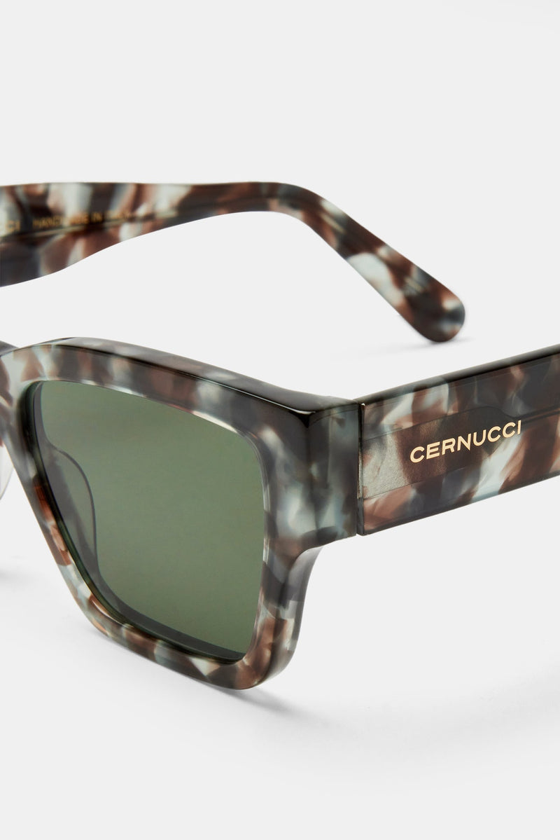 Beseled Chunky Square Marble Acetate Frame Sunglasses - Multi