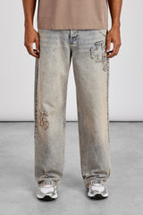 Baggy Applique Jean - Antique Wash