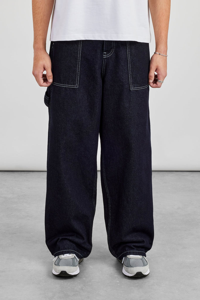 Baggy Contrast Stitch Jean - Indigo