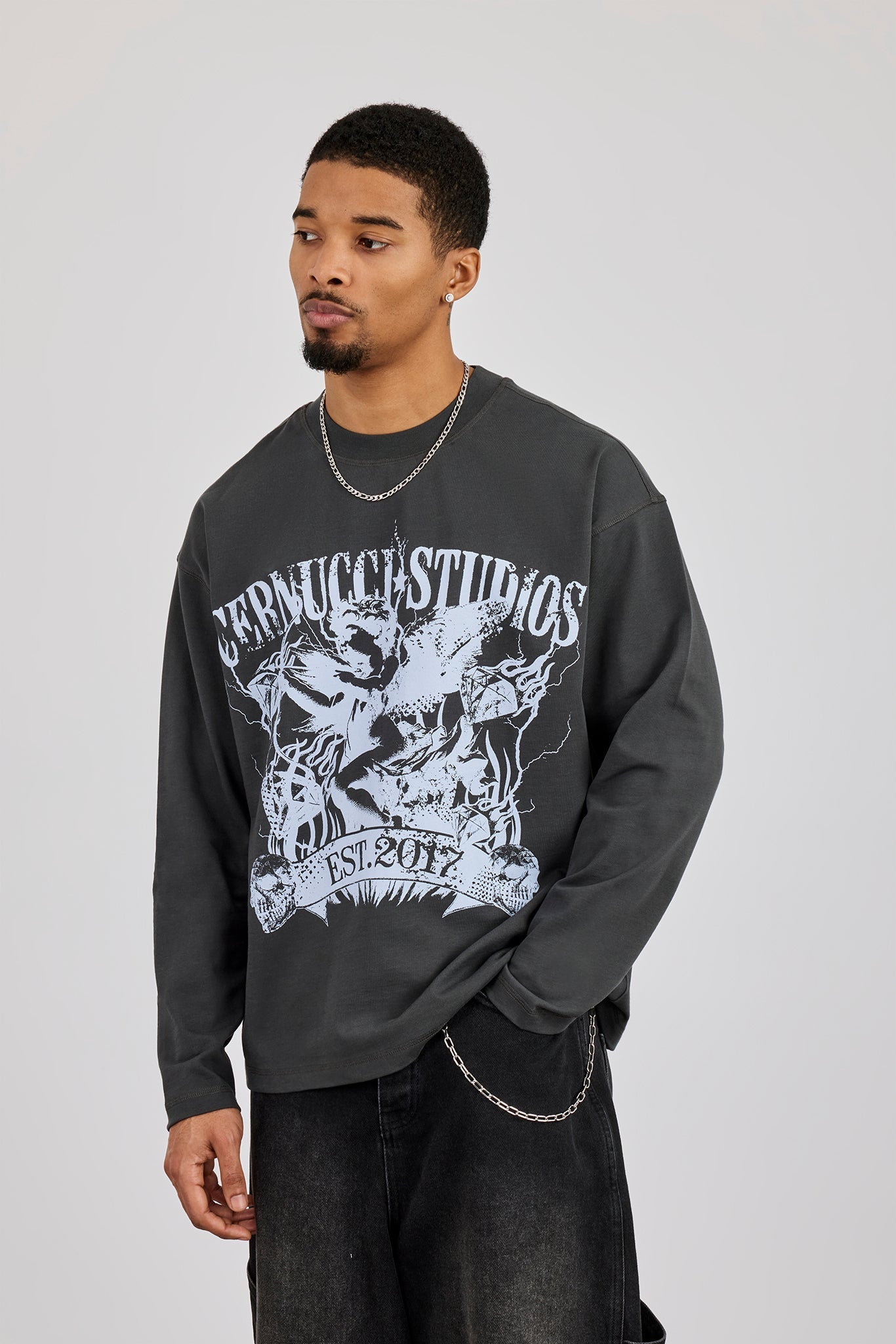 Reversible Long Sleeve Cernucci Studio T-Shirt - Dark Grey