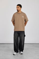 Oversized Gothic Print T-Shirt - Taupe