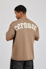 Oversized Gothic Print T-Shirt - Taupe