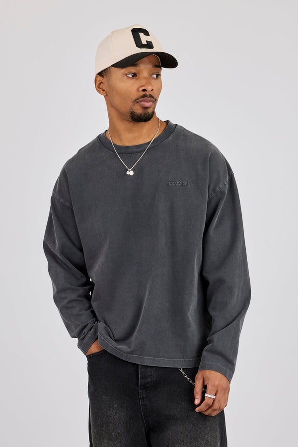 Washed Long Sleeve T-Shirt - Charcoal