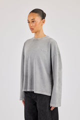 Womens Washed Long Sleeve T-Shirt - Ash Grey
