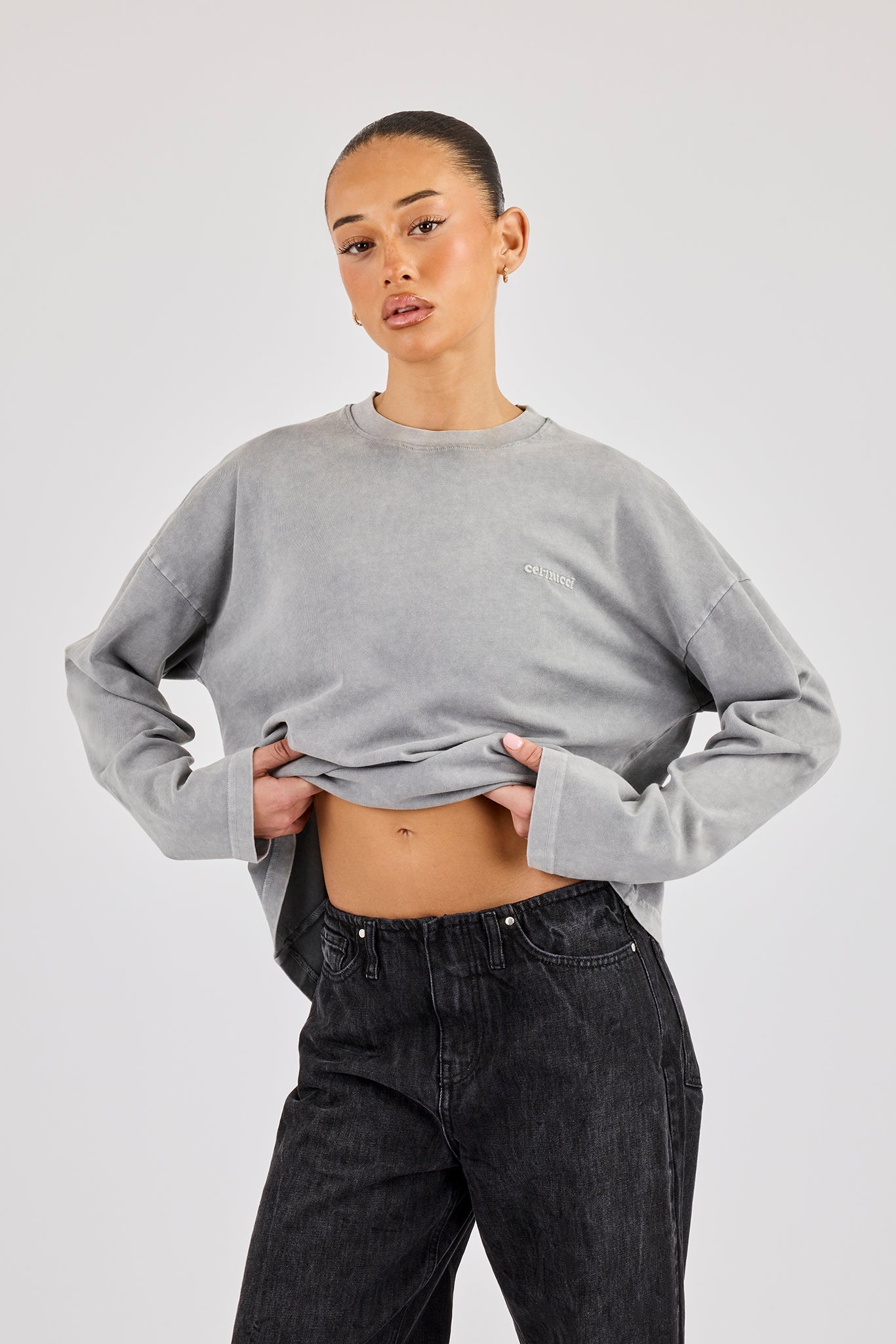 Womens Washed Long Sleeve T-Shirt - Ash Grey