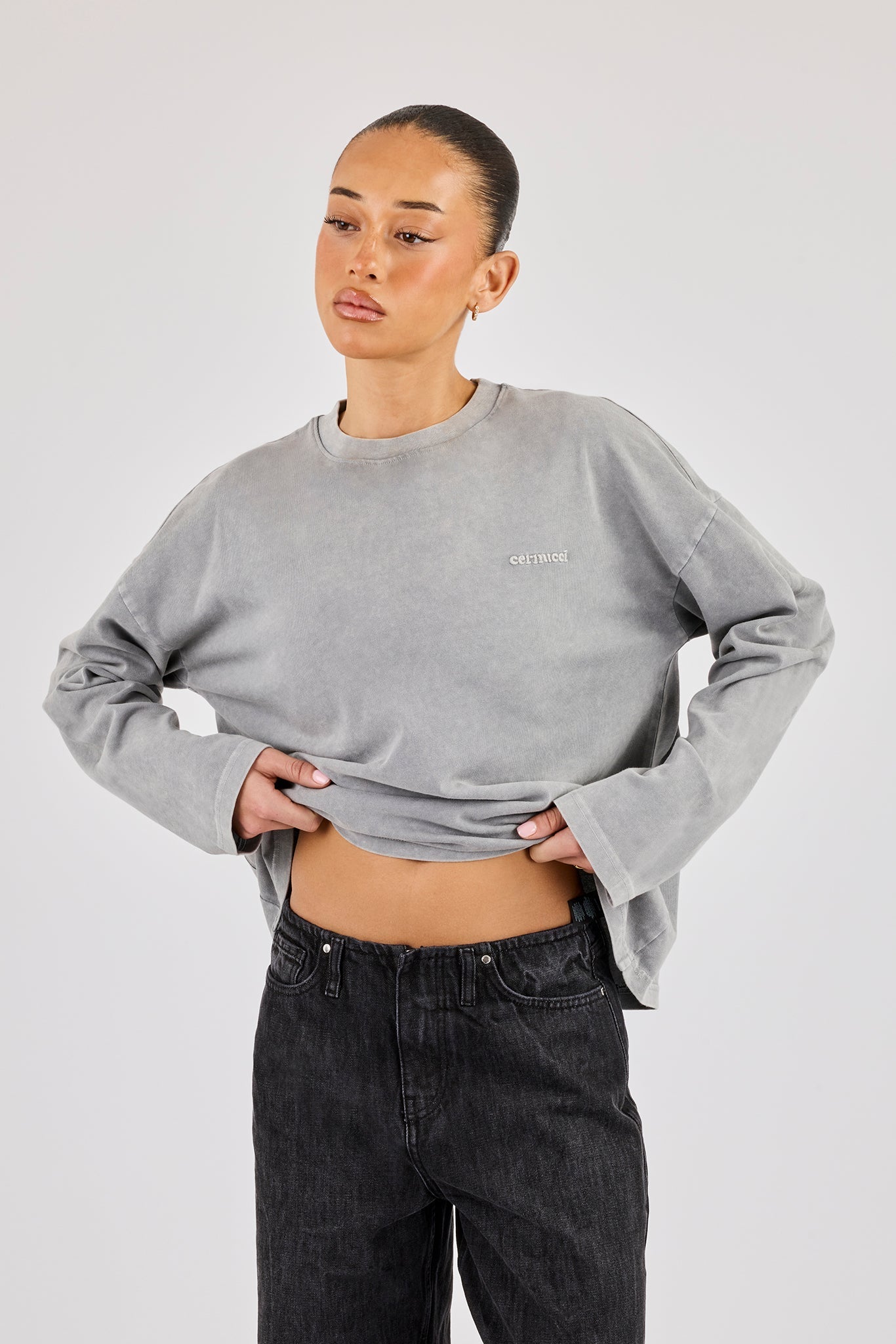 Womens Washed Long Sleeve T-Shirt - Ash Grey