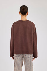 Womens Washed Long Sleeve T-Shirt - Chocolate