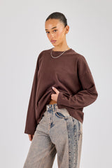 Womens Washed Long Sleeve T-Shirt - Chocolate