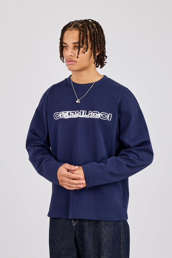 Established 2017 Boxy Long Sleeved T-Shirt - Navy Blue
