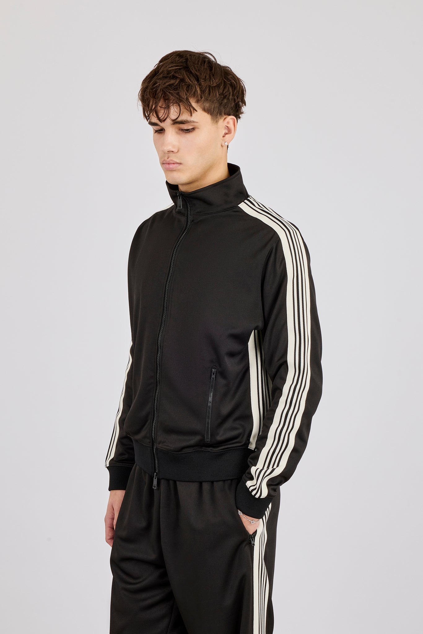 Mens Regular Poly Smooth Taping Track Top - Black